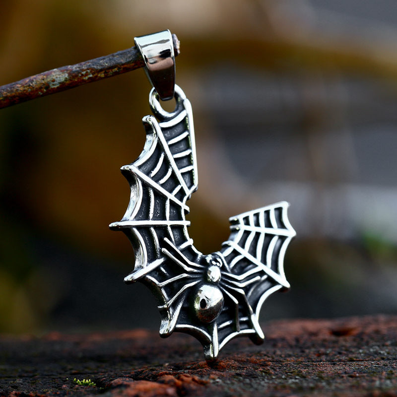 Gothic-Inspired Titanium Steel Spider Web Pendant for Men - Wholesale Dark Fashion Accessory