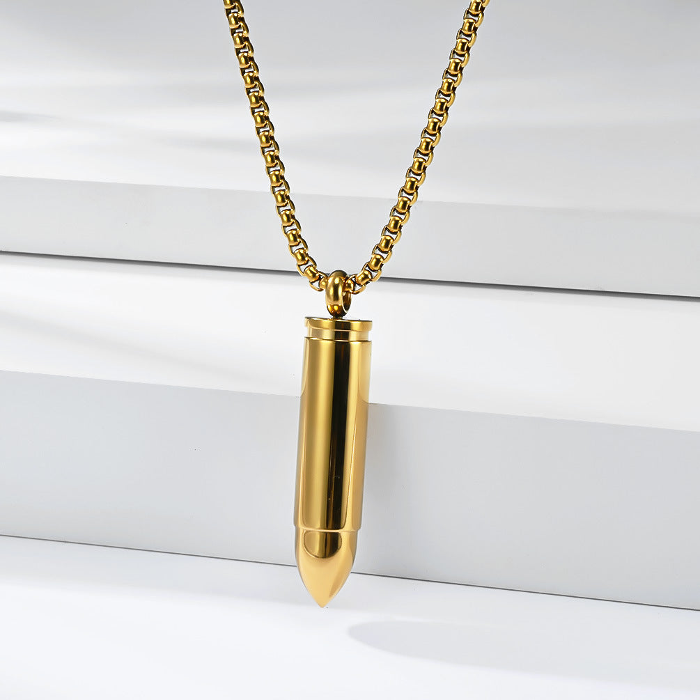 Planderful Bullet Pendant Storage Necklace Titanium Steel For Men And Women Hip Hop Streetwear Jewelry