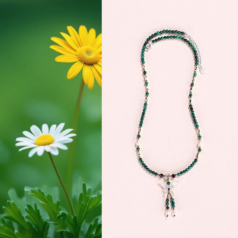 Freshwater Pearl Malachite Butterfly Necklace