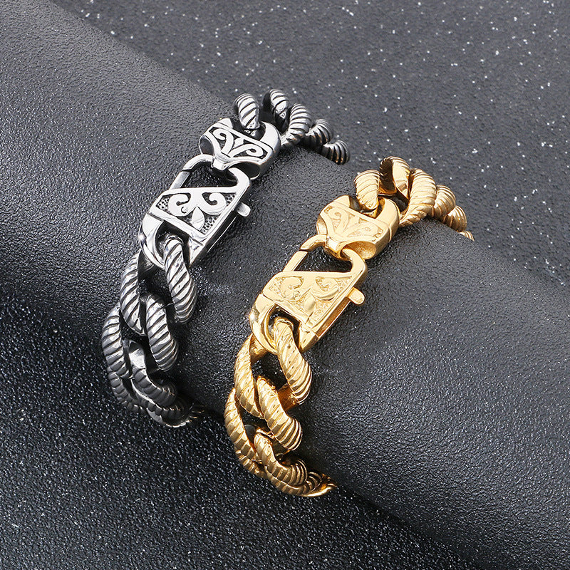 Planderful Mens Bracelet Titanium Steel 18K Engraved Buckle