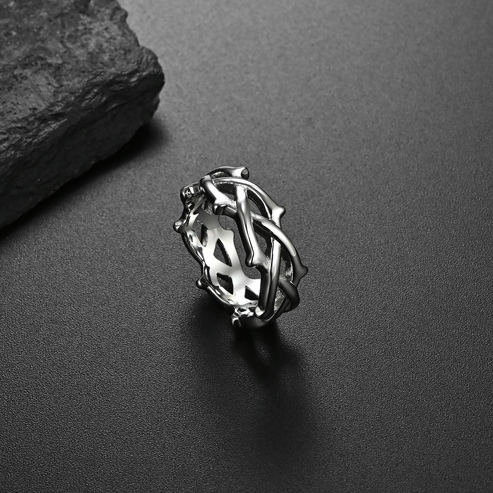 European And American Style Thorn Vine Weaving Stainless Steel Ring For Engagement