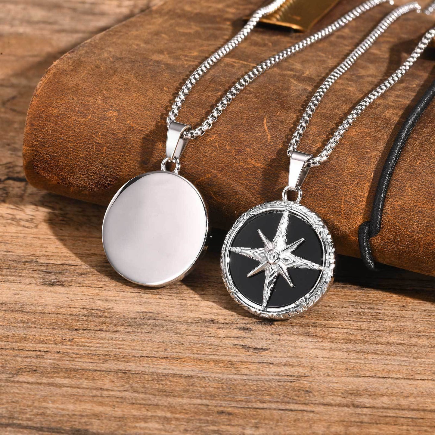 Planderful Bold Steel Tiger's Eye Octagram Pendant For Men