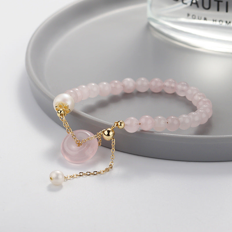 Elegant Korean Edition Sterling Silver Crystal and Pearl Bracelet