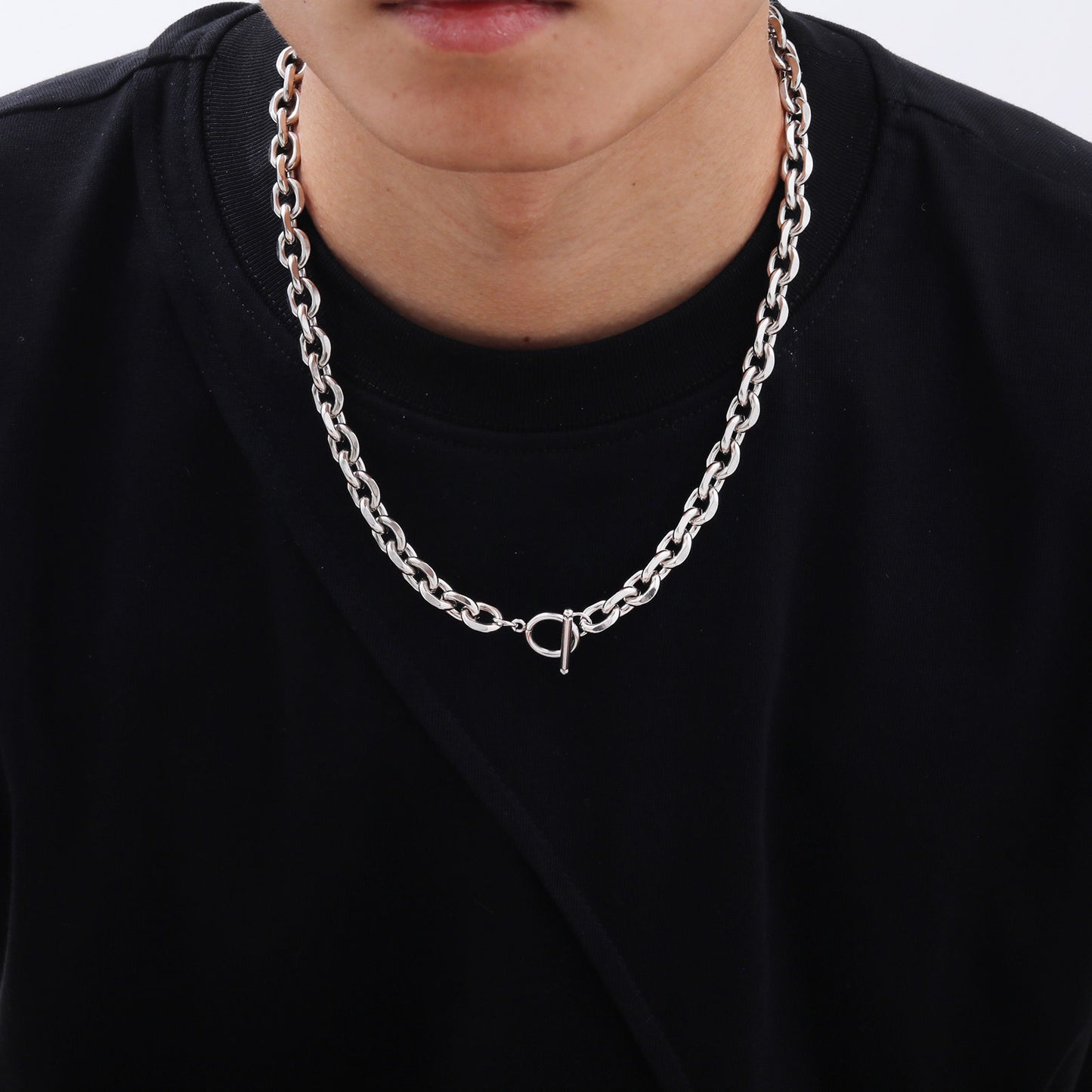 European And American Hip Hop Stainless Steel Men's OT Buckle Coarse Necklace