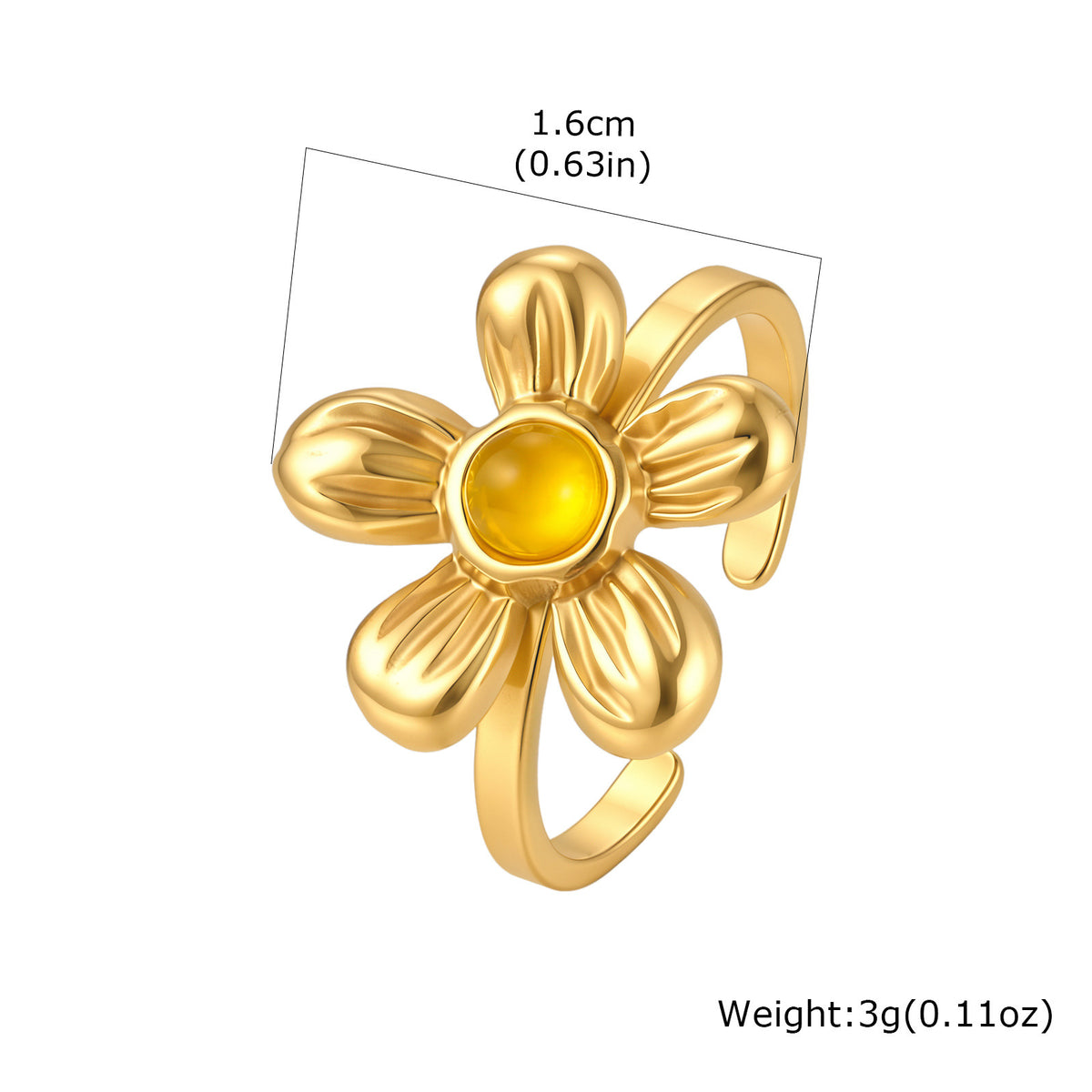 Hot Selling Premium French Stainless Steel Natural Topaz Flower Ring