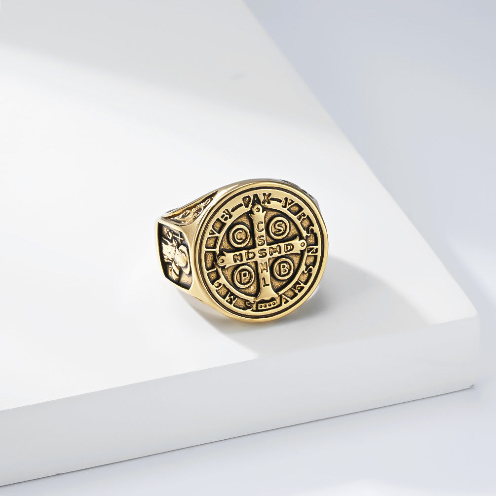Planderful Saint Benedict Exorcist Ring For Men Titanium Steel Non Fade Protection Jewelry