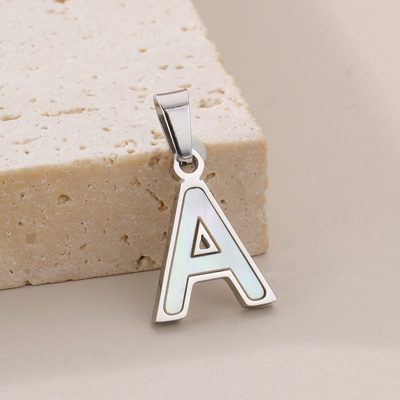 Women's'S Titanium Steel 26-Letter Pendant, White Fritillary Inlaid Stainless Steel Necklace