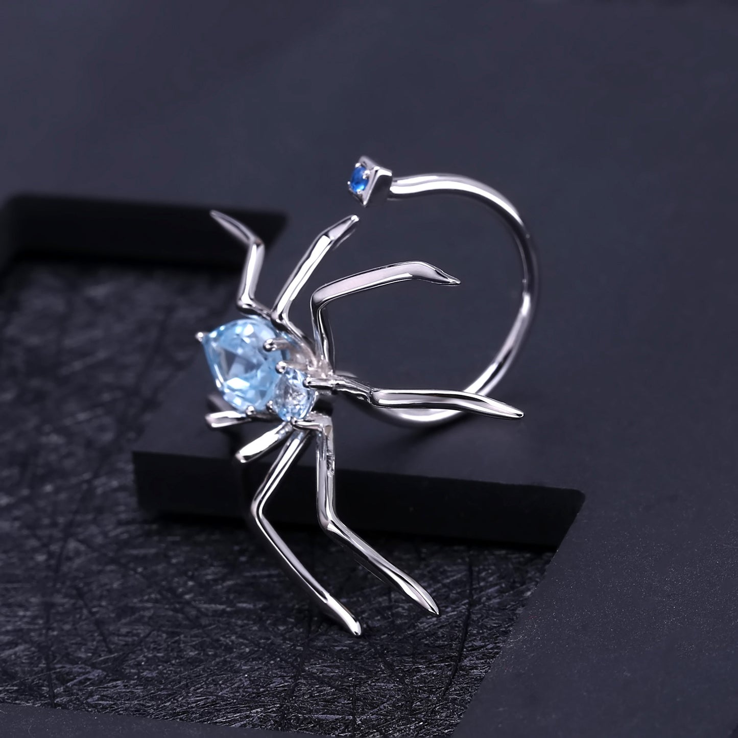 Spider Design Natural Gemstones Opening Silver Ring