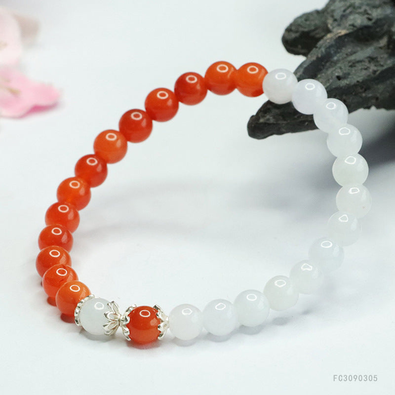 Jadeite Round Bead & Golden Silk Jade 6 mm Beaded Bracelet
