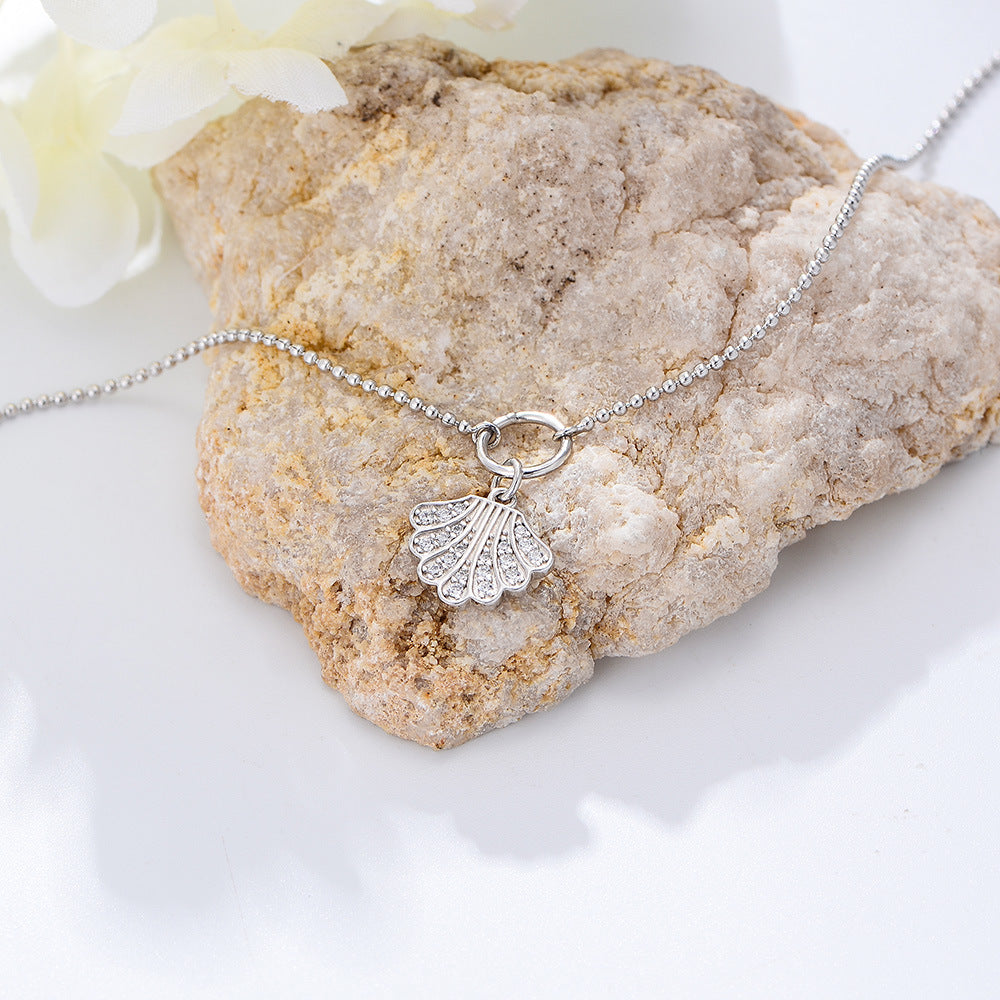 Summer Beach Zircon Shell Pendant Anklet Sterling Silver Bohemian Foot Decoration Bracelet