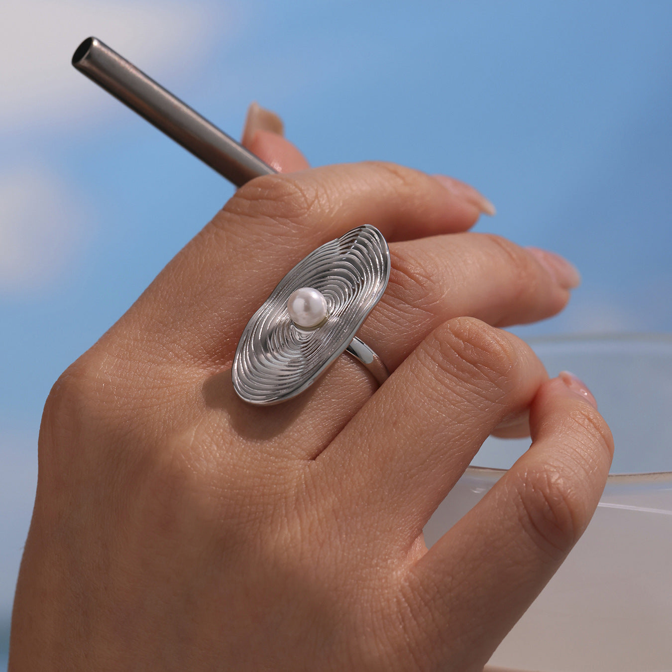 Planderful 18K Gold Plated Oval Bead Open Ring Women