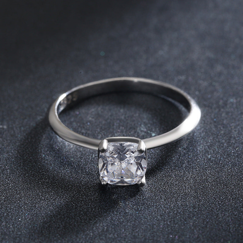 Exquisite European and American Light Luxury S925 Sterling Silver Ring with 5A Zircon Setting for Women, Elegant and Simple Wind Red Jewelry