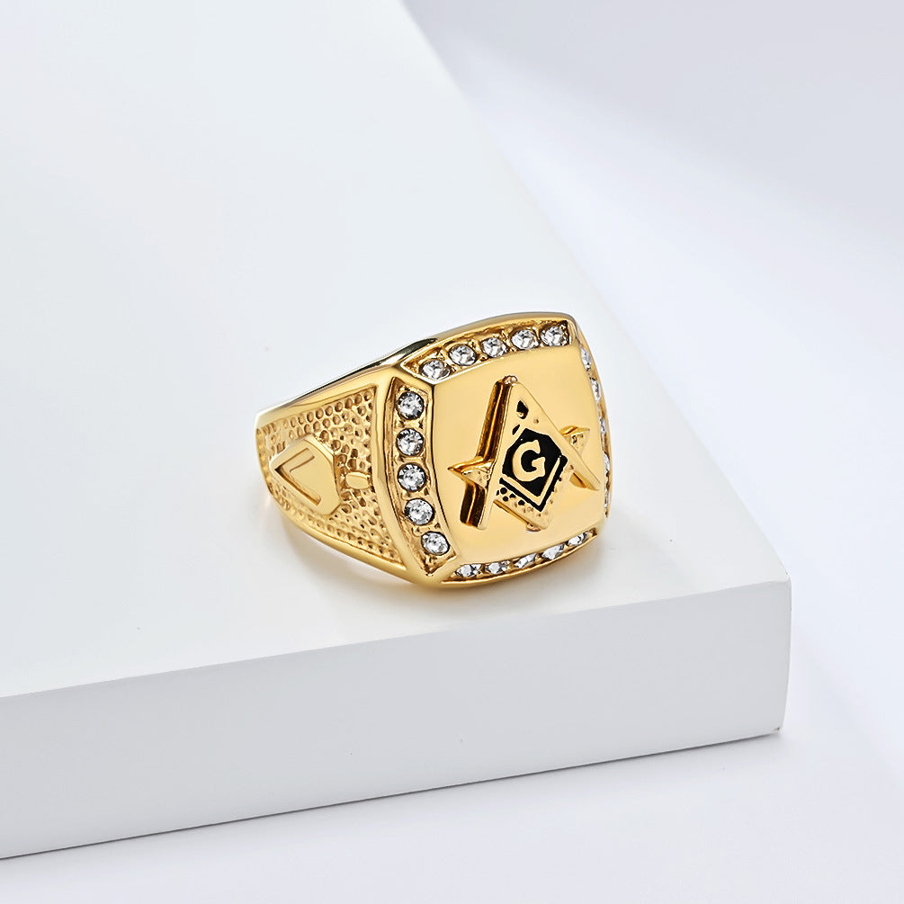 Planderful Masonic Titanium Steel Ring For Men Vintage Hip Hop Fraternity Style Durable Everyday Accessory