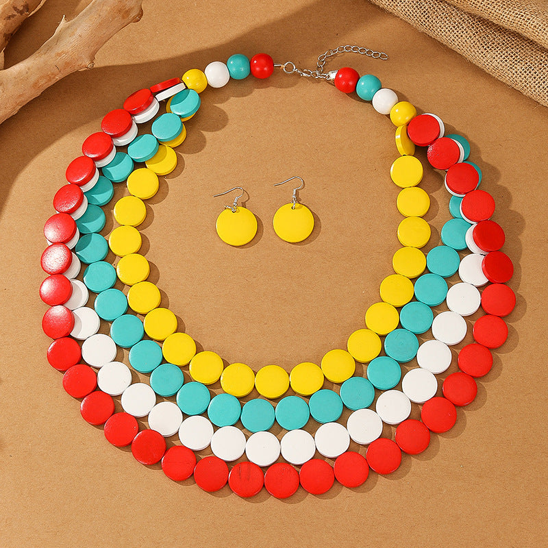 Planderful Savanna Rhythms Necklace Earrings Set – Unique Contrasting Color Design