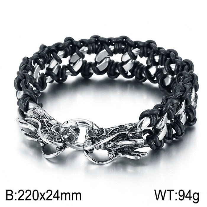 Planderful Mens Woven Leather Skull Bracelet Dragon Head
