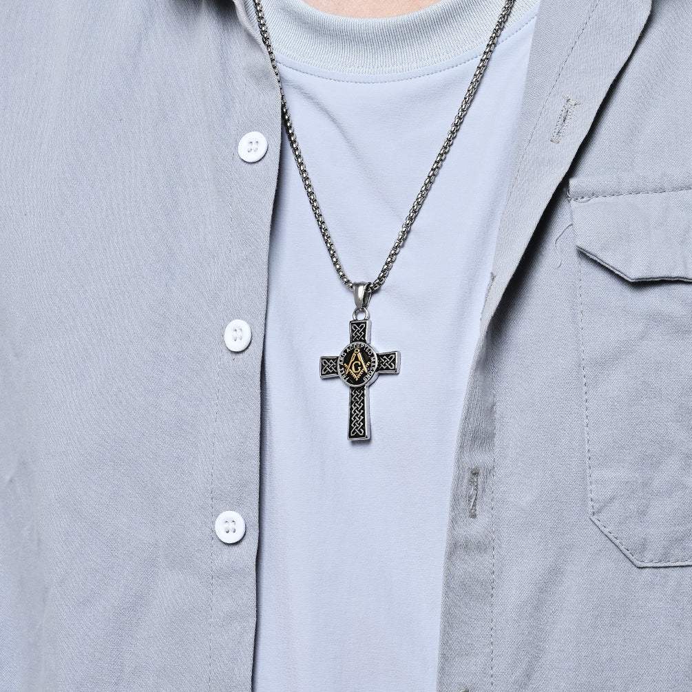 Planderful Masonic Cross Necklace Titanium Steel Pendant For Fraternity Brothers Timeless Celtic Knot