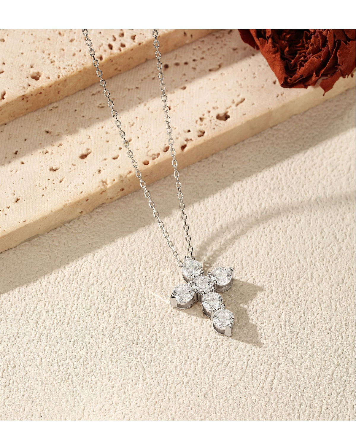925 Sterling Silver Vintage Cross Moissanite Necklace