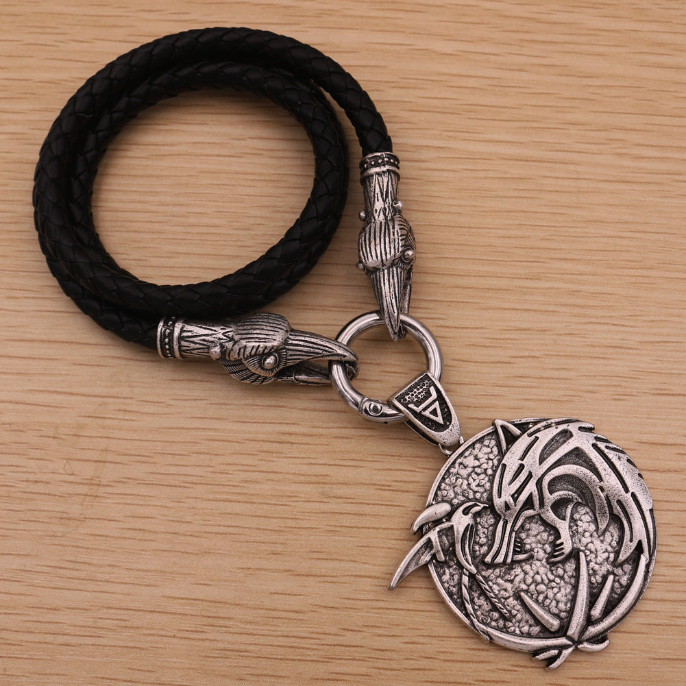 Viking Crow Wolf Head Necklace - Norse Legacy Men's Jewelry