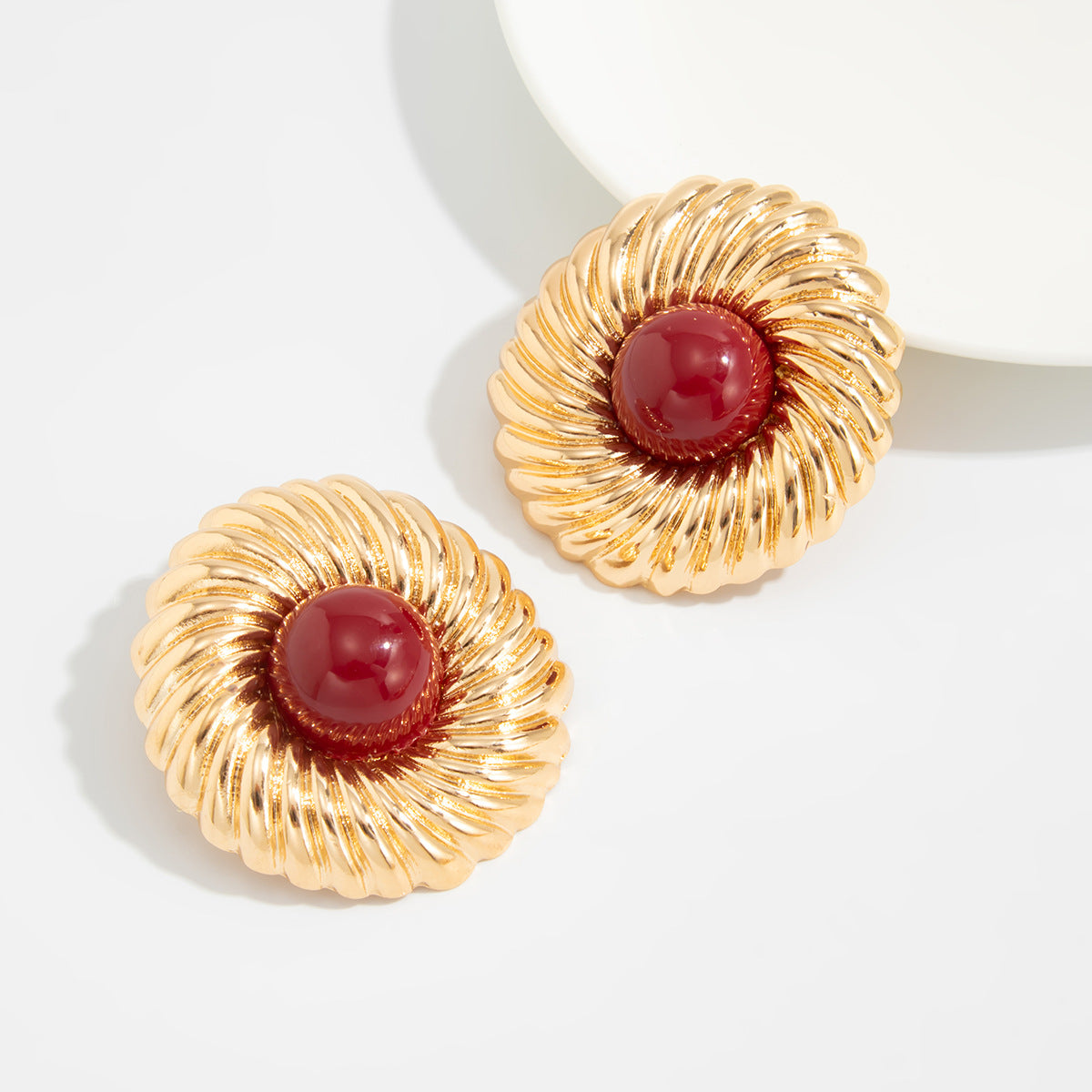 Planderful Vienna Verve Retro Exaggerated Round Gem Stud Earrings for Women Bold Geometric Jewelry