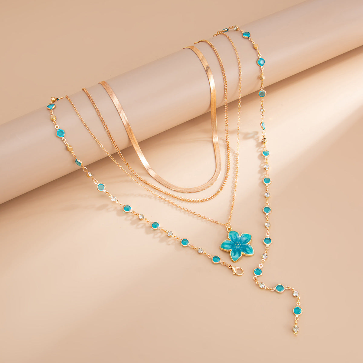 Light Luxury Oil Drip Flower Collarbone Holiday Y-Shaped Colored Zircon Fringed Necklace