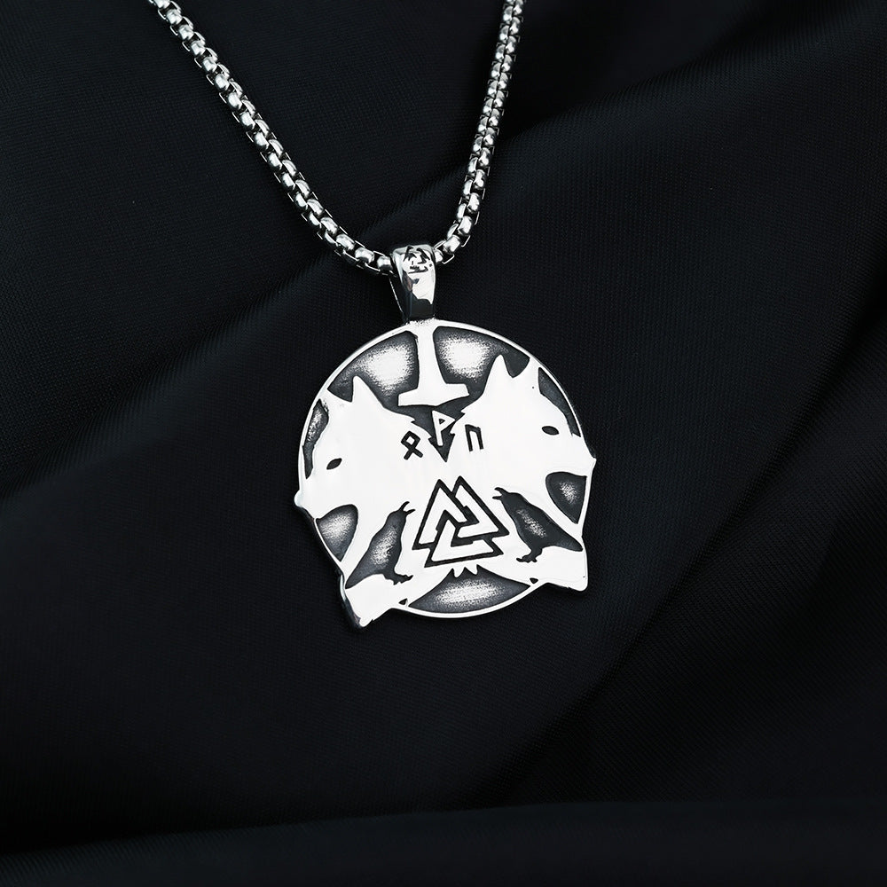 Hip-Hop European and American Viking Double Wolf Pendant Necklace
