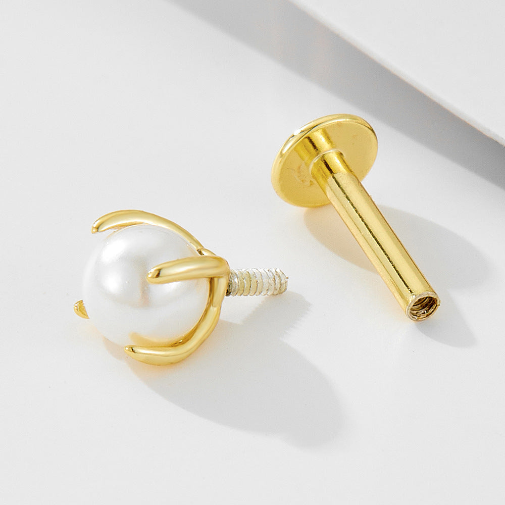 Planderful S925 Sterling Silver Pearl Flat Head Threaded Earrings For Women Minimalist Niche Style