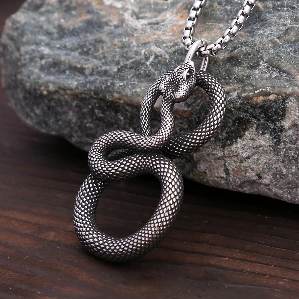 Planderful Stainless Steel Cobra Pendant Necklace For Men Retro Trendy Personalised Jewelry Norse Legacy
