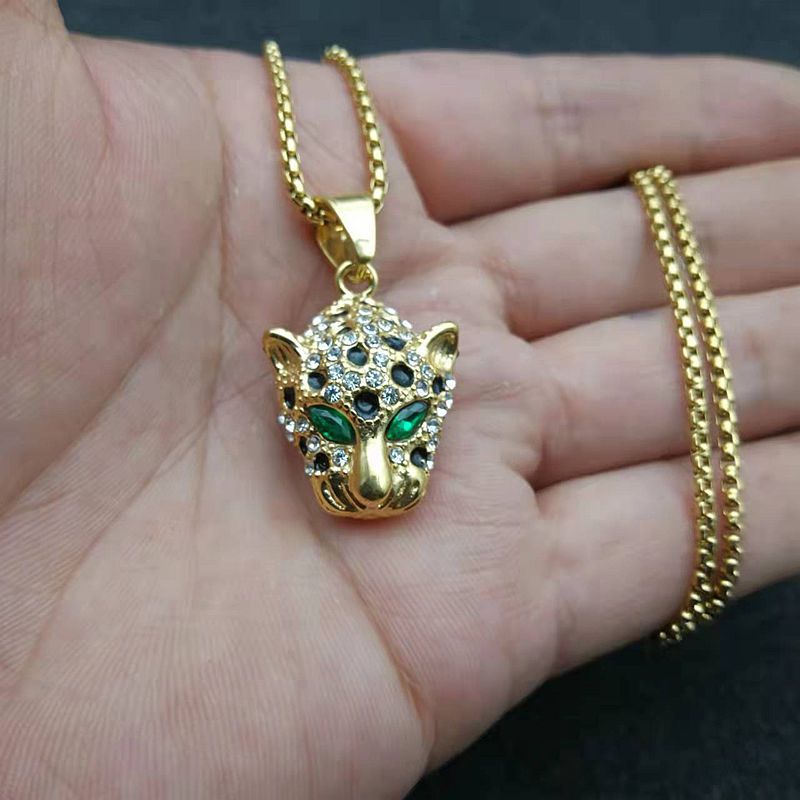 Zircon Necklace - Statement Hip Hop Leopard Head Pendant In Gold Plated Stainless Steel