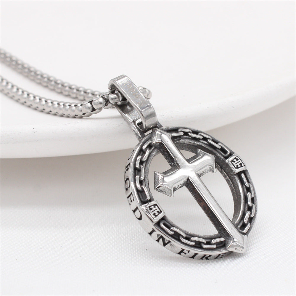 Planderful Everyday Genie – European and American Retro Cross Men’s Titanium Steel Pendant Necklace