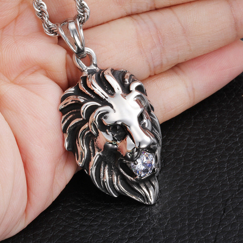 Titanium Steel Lion Head Pendant for Men, Stylish Jewelry Gift for Him