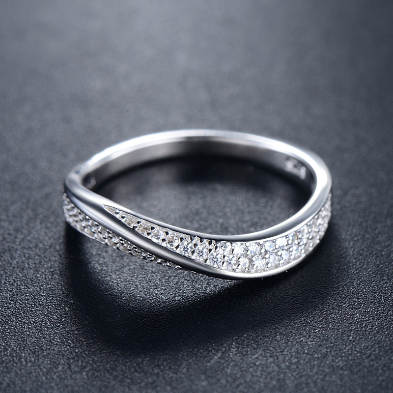 Elegant Geometric Sterling Silver Ring with Zircon Gemstones