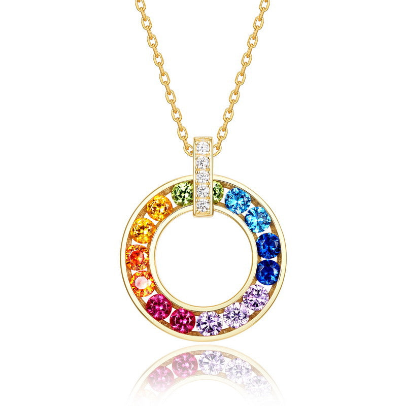 Planderful Jewelry Sterling Silver Rainbow Zircon Necklace For Elegant Everyday Wear