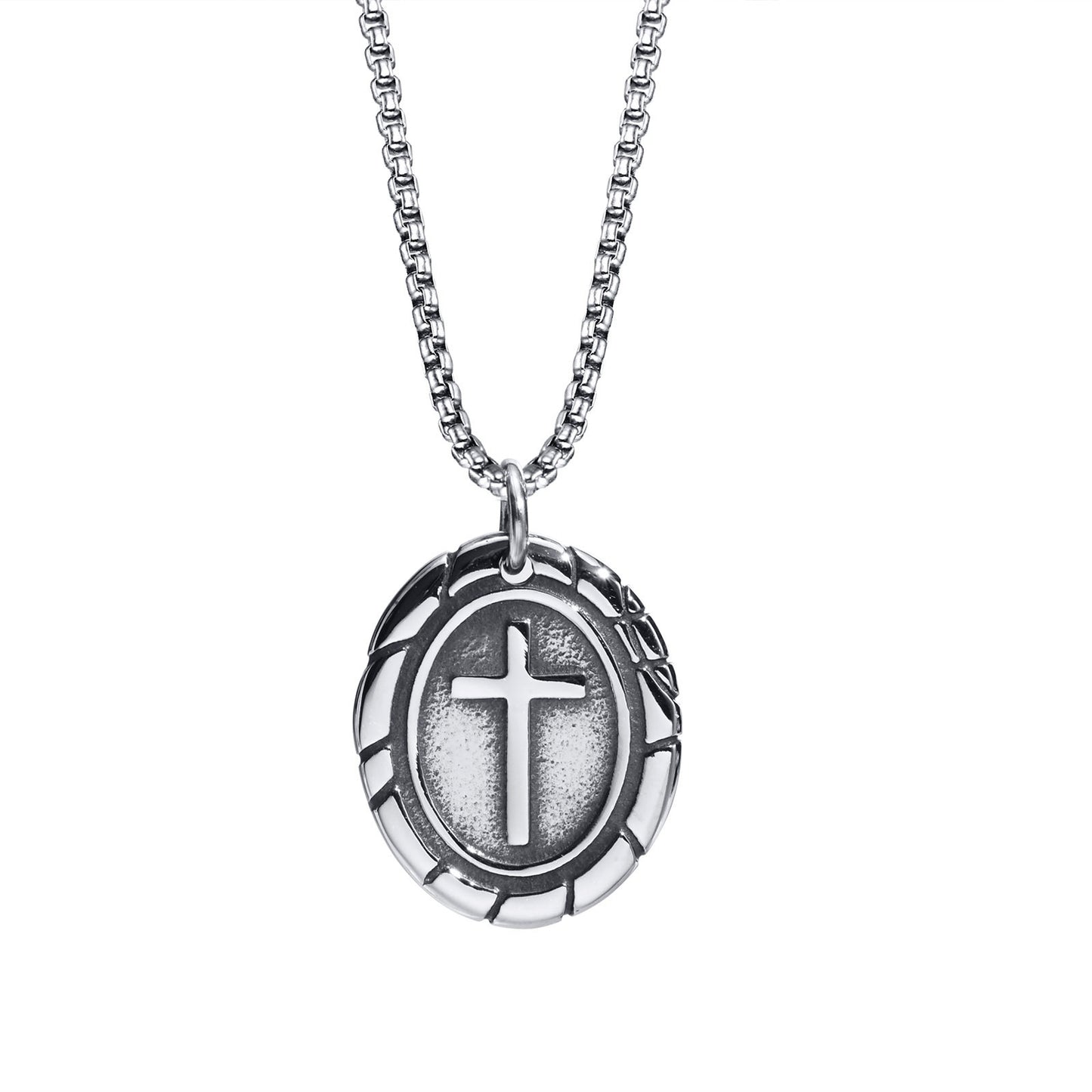 Men's Titanium Steel Necklace Double Sided Cross Pendant