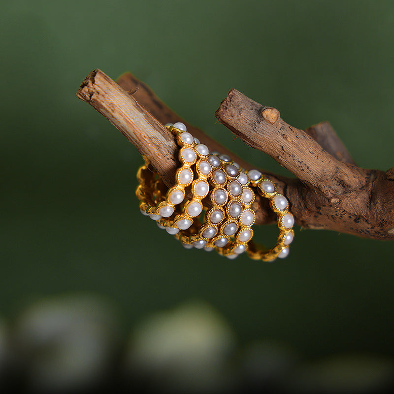 Luxurious French Baroque Beaded Titanium Steel Women's Ring - Elegant Everyday Genie Collection