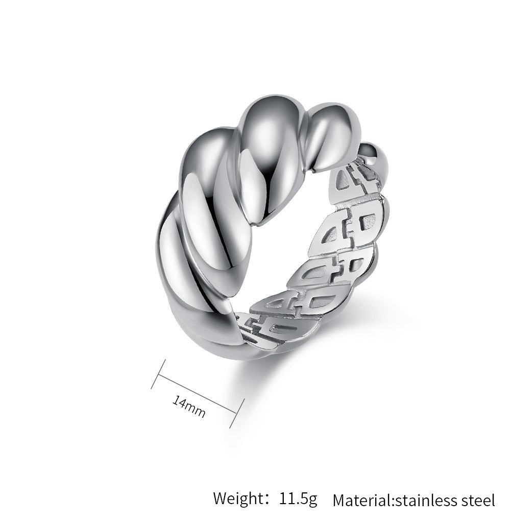 Planderful Titanium Steel Ring With Personalized Twist Design For Women Elegant Light Luxury Jewelry