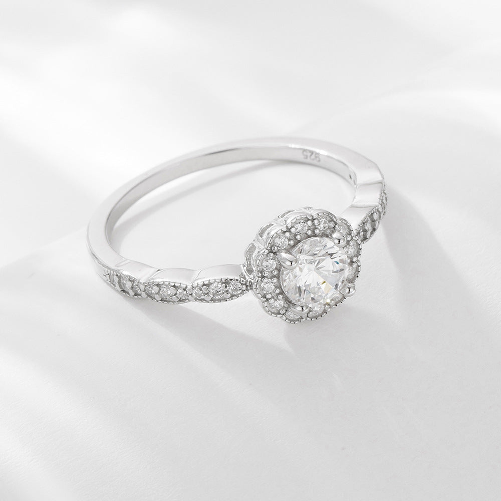 Jewelry S925 Sterling Silver Micro-Inlaid Zircon Ring Classic Wedding Ring