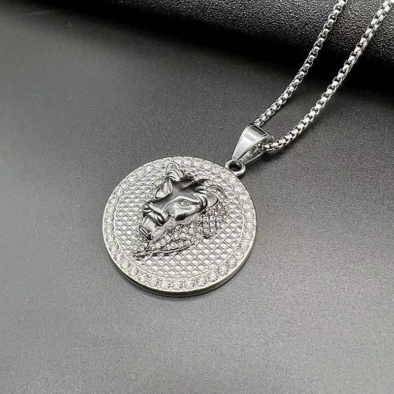 Rhinestone Necklace – Statement Hip Hop Lion Head Pendant