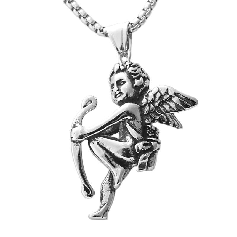Titanium Steel Angel Pendant Necklace for Men - Retro Punk Style