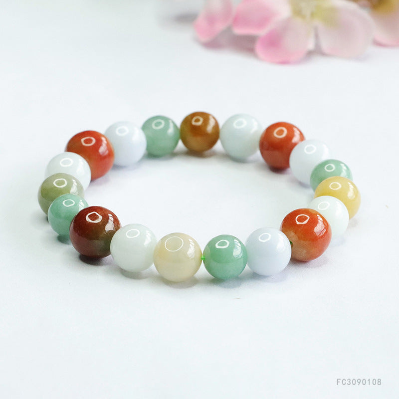 Jadeite Multicolor Round Bead Bracelet