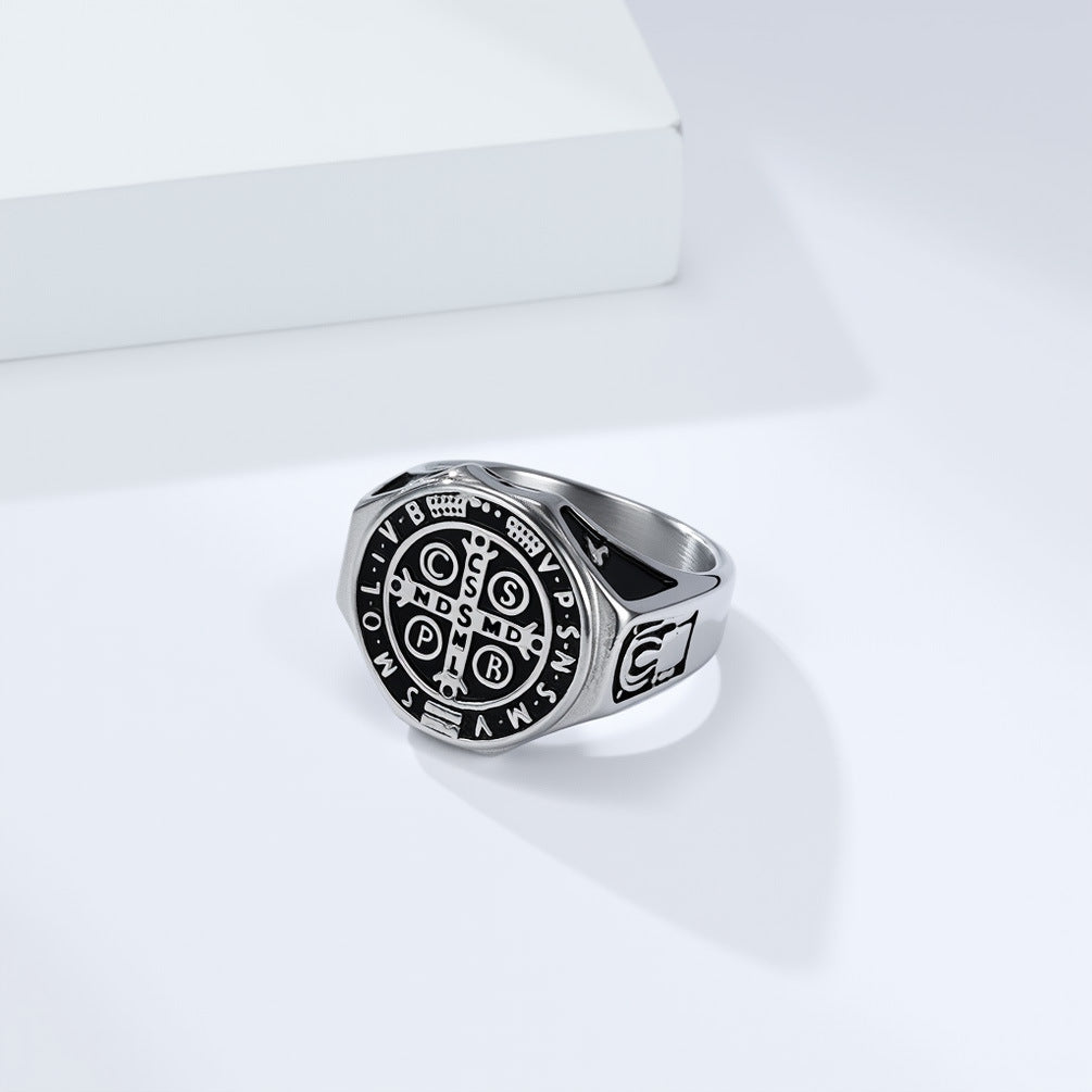 Saint Benedict Exorcist Stainless Steel Ring By Planderful Collection For Men And Unisex Protection Statement Jewelry