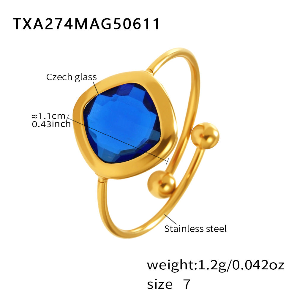 Planderful Square Czech Glass Ring For Women Everyday Wear