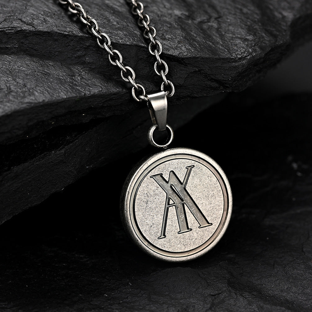 Round Card Pendant Trendy Man Retro Hip-Hop Necklace