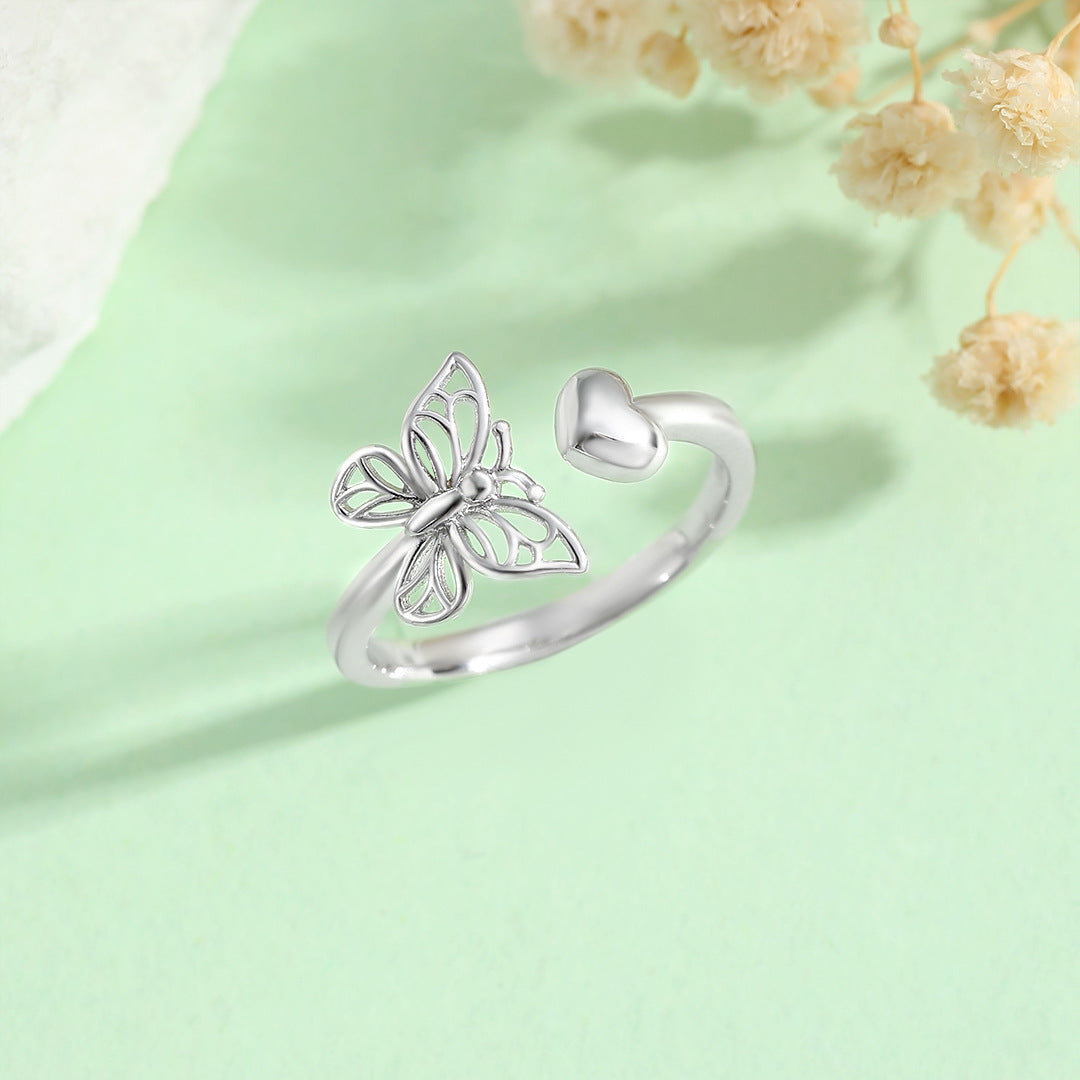 Planderful S925 Sterling Silver Butterfly Ring For Women Adjustable Delicate Fresh Luxury Jewelry Gift For Her