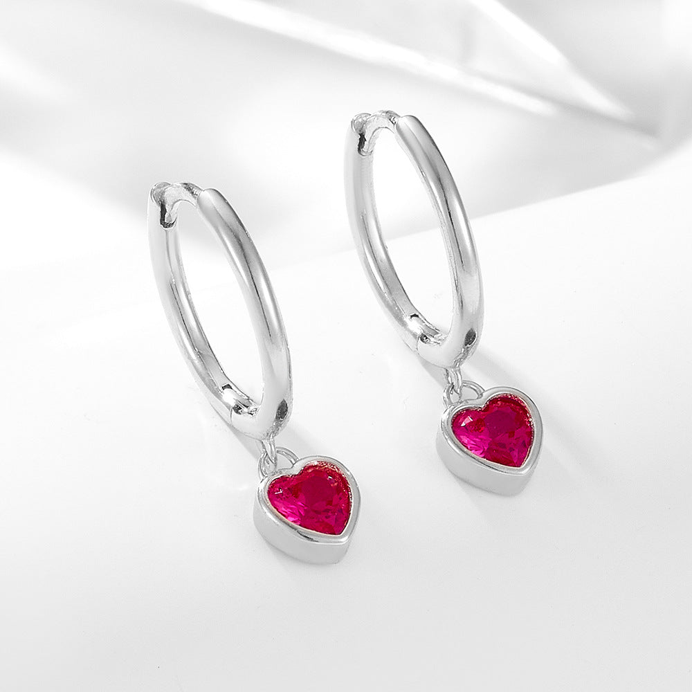 Heart Shape Pink Zircon Pendant Sterling Silver Hoop Earrings