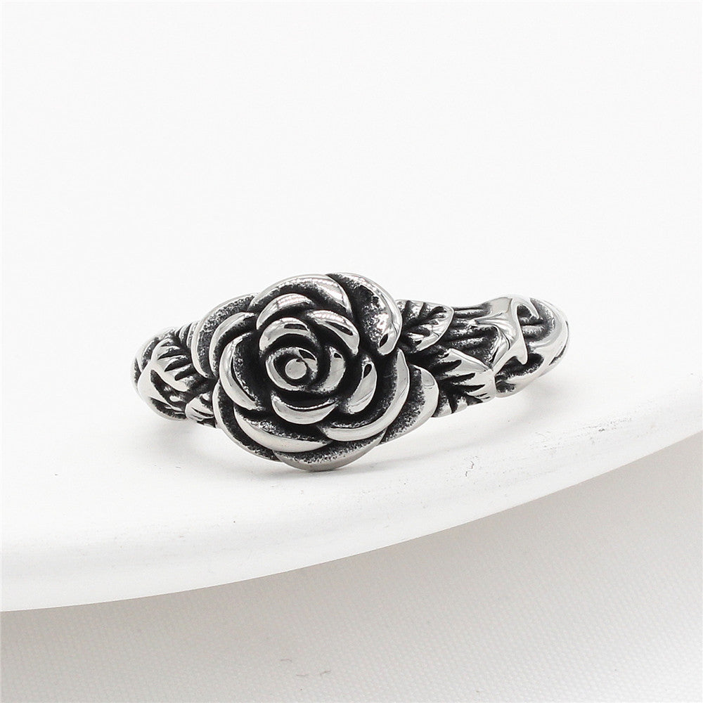 Planderful Rose Titanium Steel Ring Unisex Bold Statement For Men And Women Retro European Style