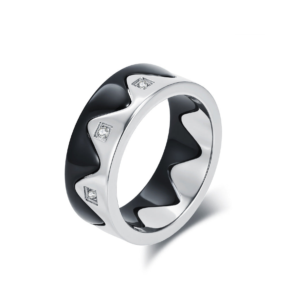 Planderful Personalized Crown Zircon Inlaid Titanium Steel Couple Ring For Him And Her