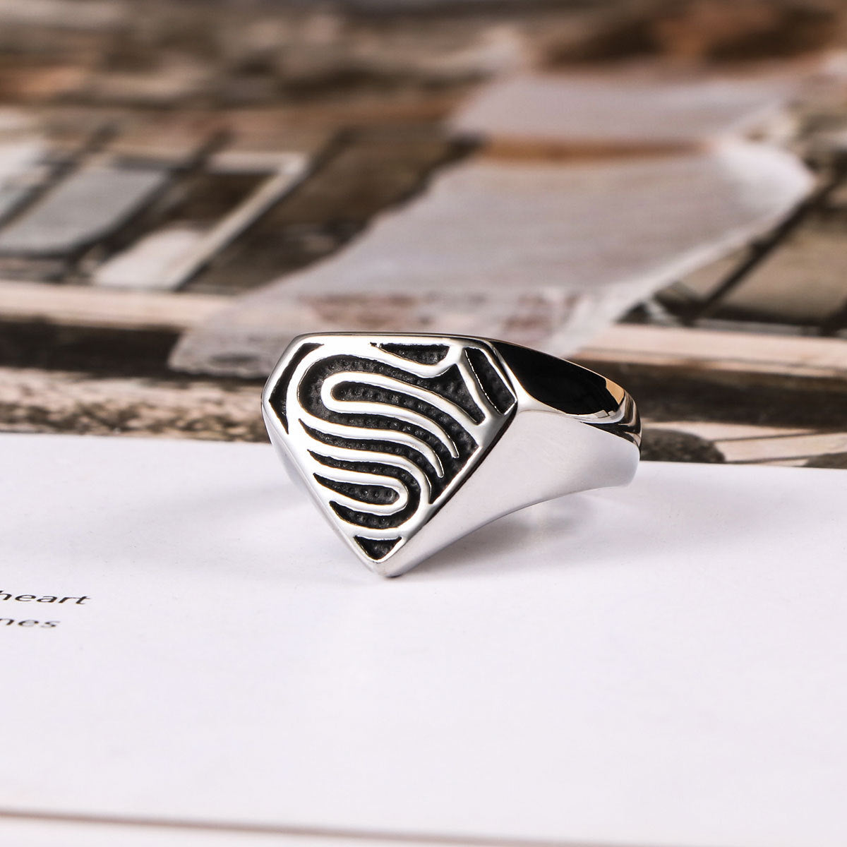 Men's Titanium Steel Punk Ring Superman Style Jewelry