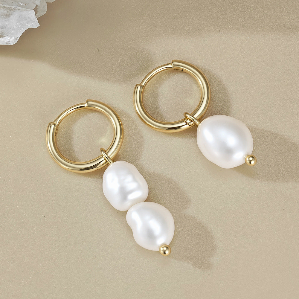 S925 Sterling Silver Natural Freshwater Baroque Pearl Asymmetrical Earrings Versatile Earrings Jewelry