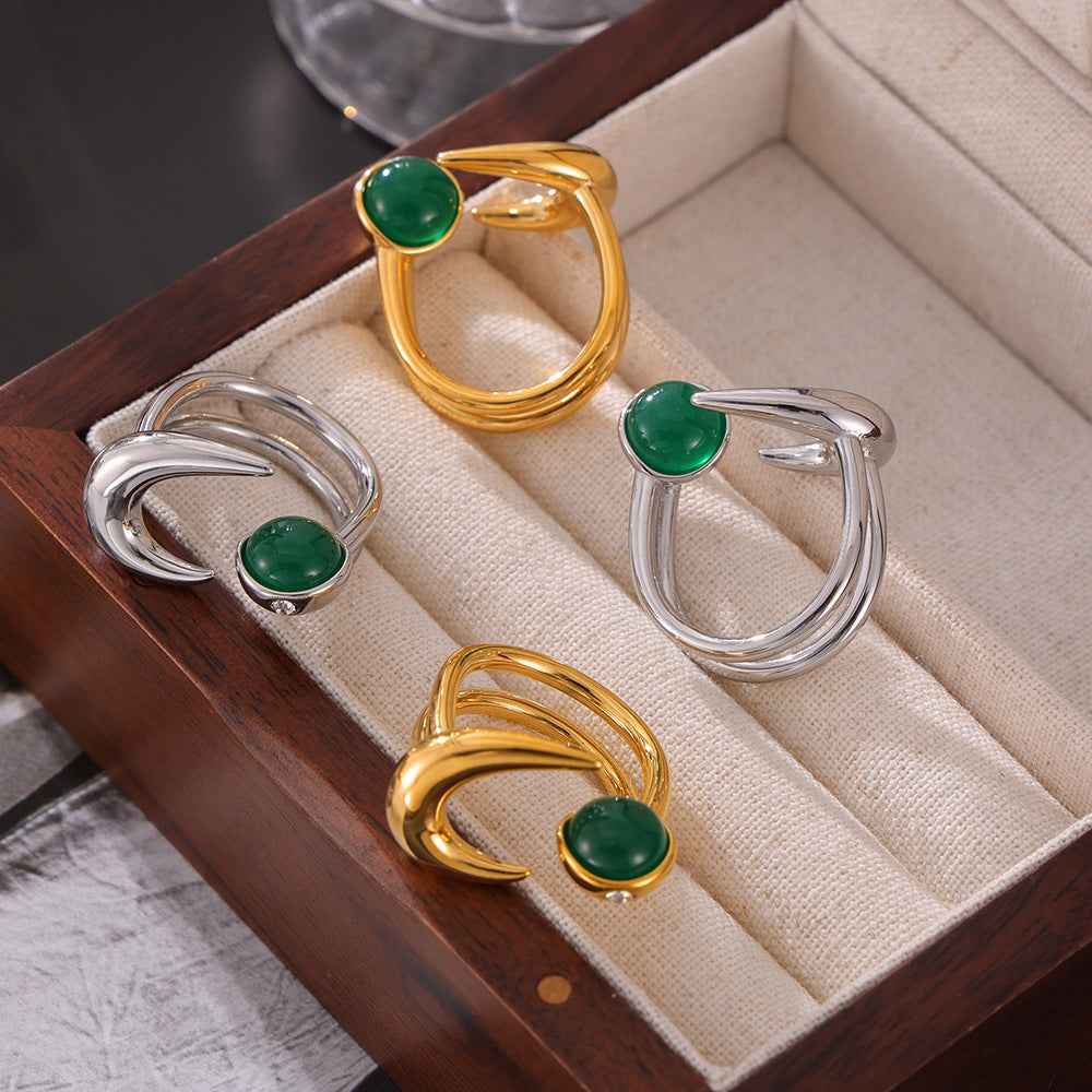 Tempered Glass Stone Double-Layer Titanium Steel Hip-Hop Ring