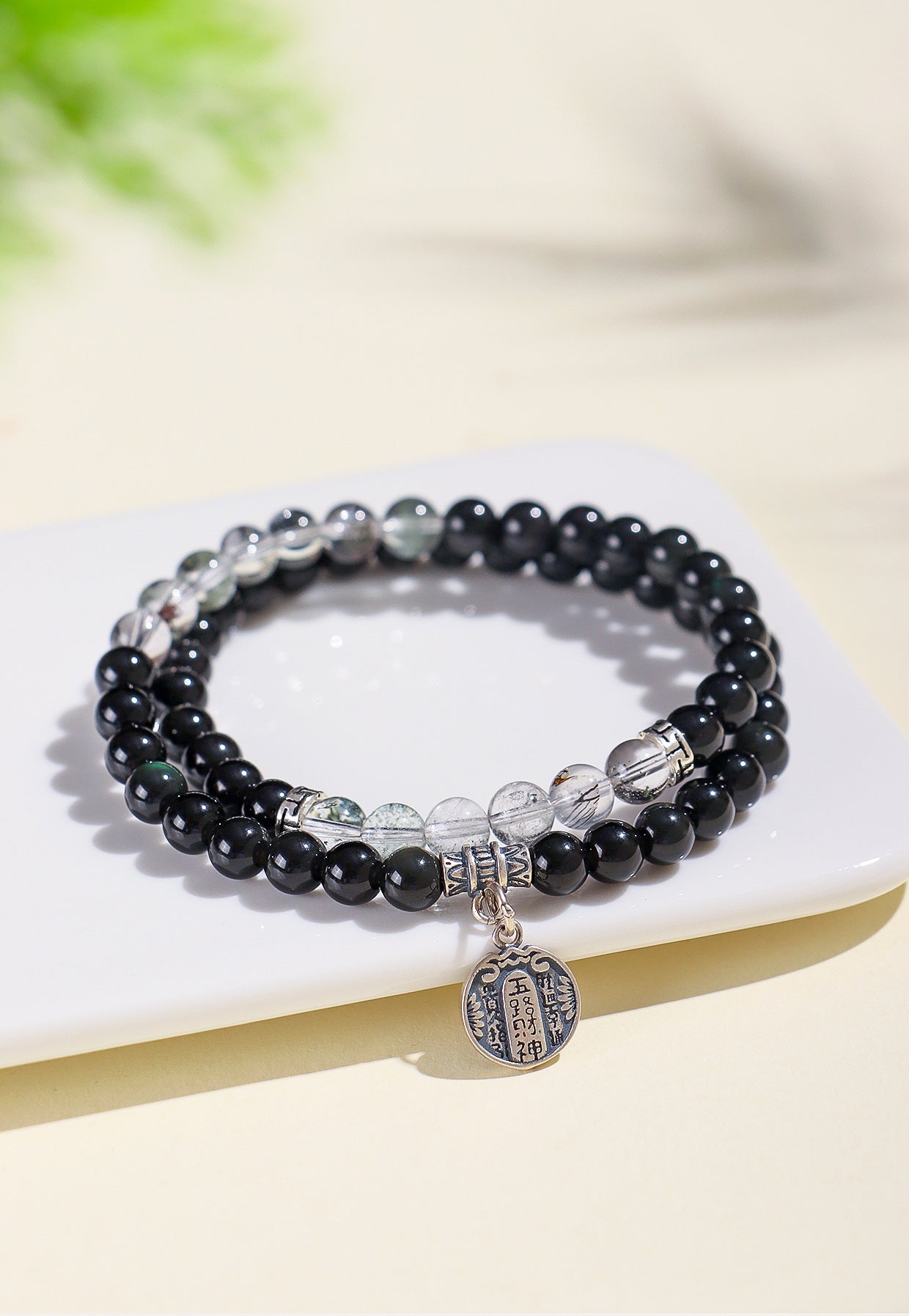 Planderful Fortune's Favor Bracelet – Versatile Obsidian and Green Ghost Crystal Design
